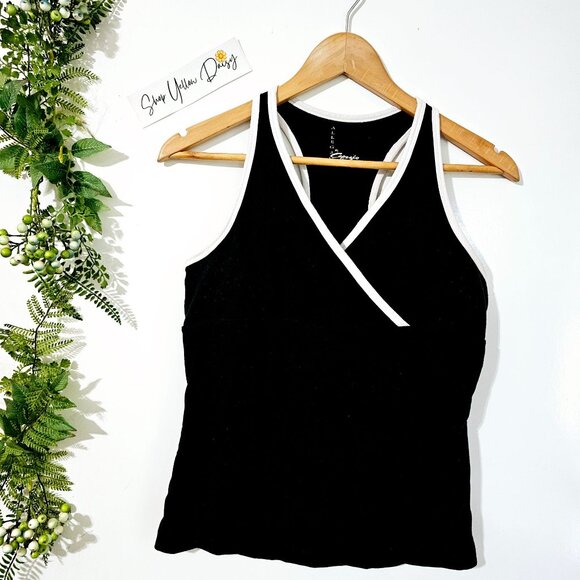 Allegro By Capezio Womens Dance Black & White Tank Top Sz L Built in Bra~TT11.5 - Picture 1 of 5